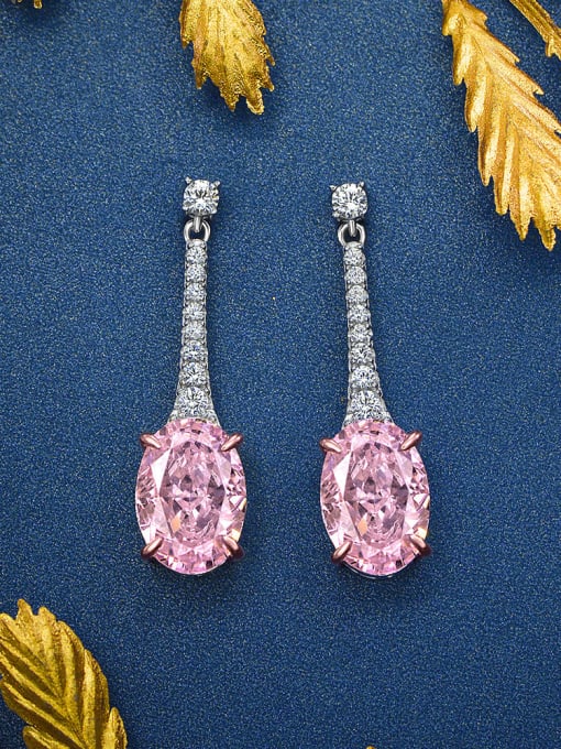 Pink [e 2059] 925 Sterling Silver High Carbon Diamond Water Drop Luxury Earring